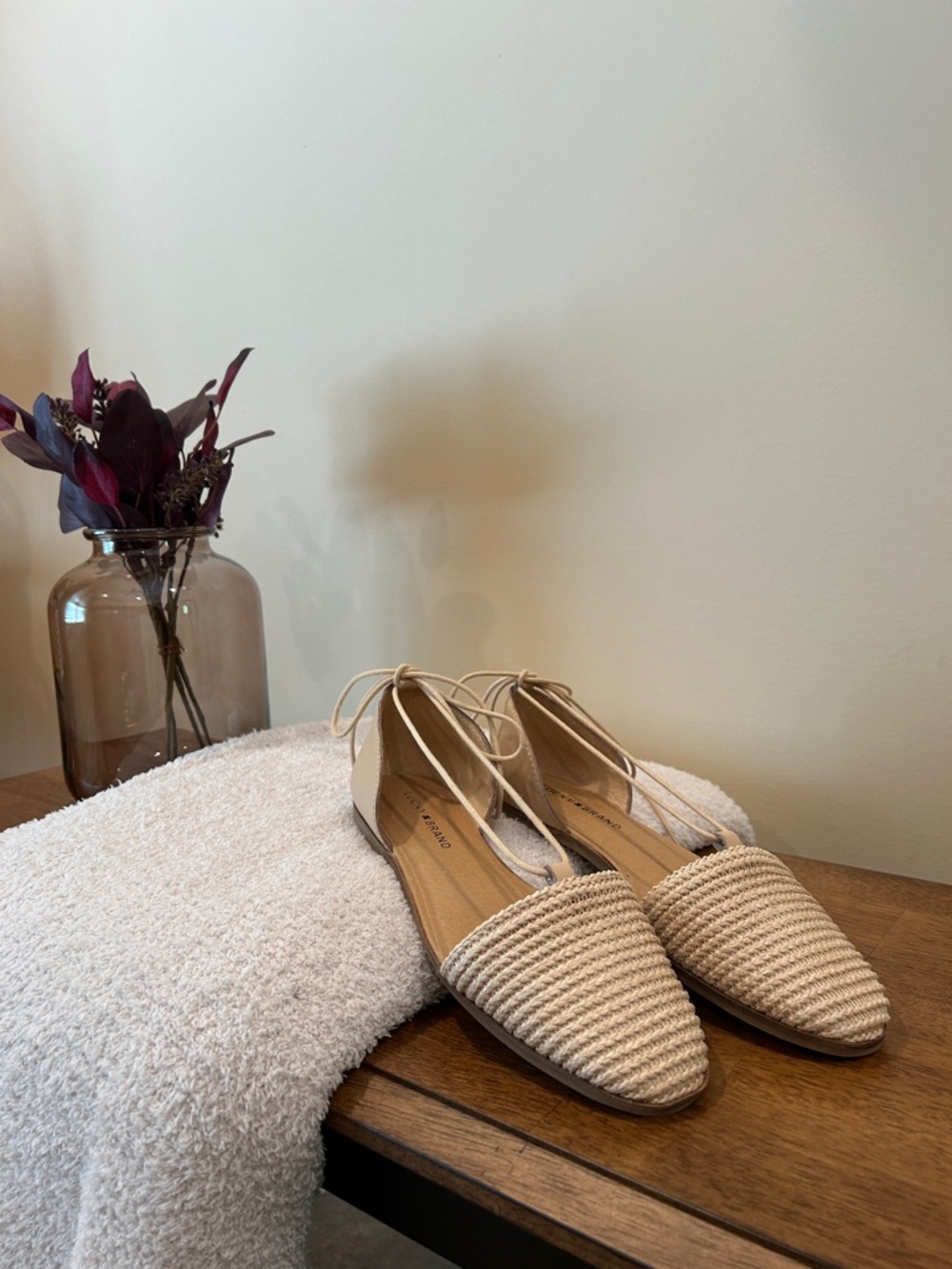 Lucky Brand Nanelia Raffia Pointed-Toe Flats with Ankle Ties